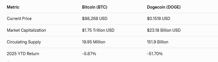 BTC Vs Dogecoin Market Cap