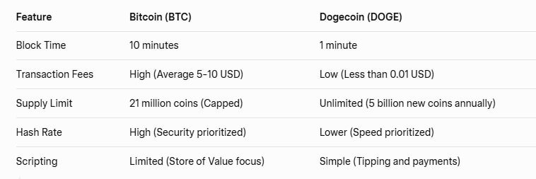 BTC Vs Dogecoin